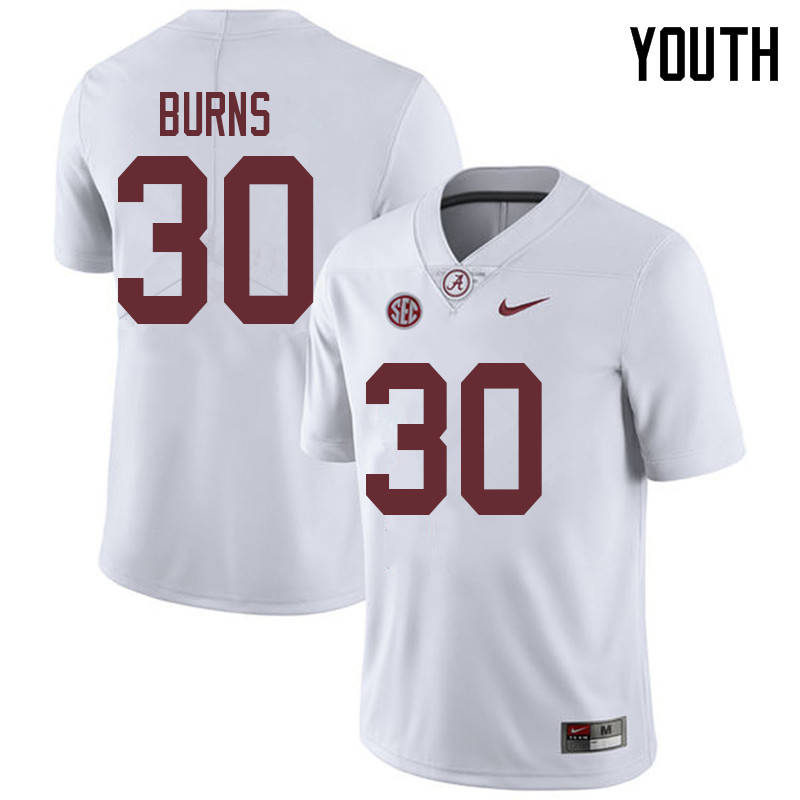 Youth #30 Ryan Burns Alabama Crimson Tide College Football Jerseys Sale-White